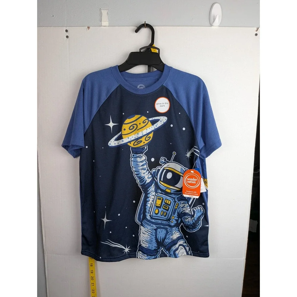 Wonder Nation Boys Space Astronaut Glow in the Dark Pajama Set  L 10-12 Husky